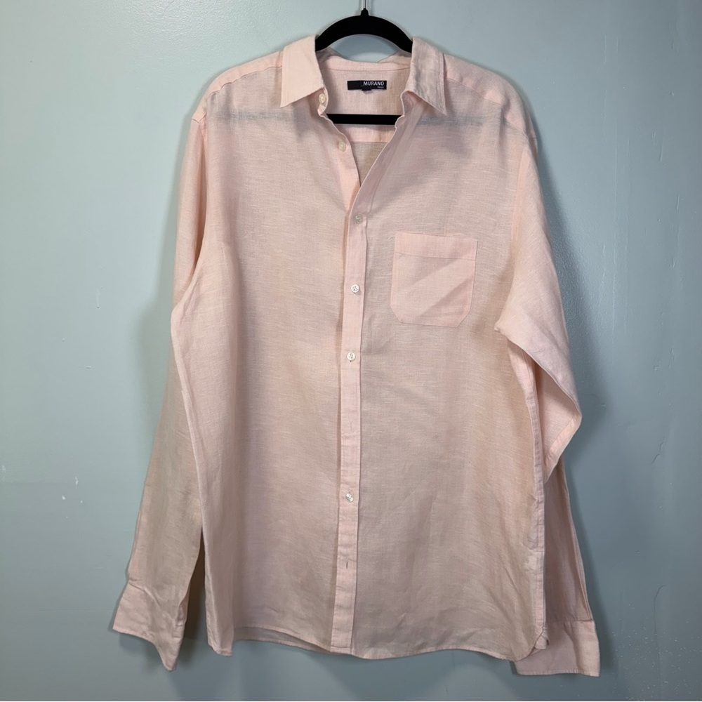 Murano Light Pink Linen Casual‎ Button Down Shirt Size Large Tall